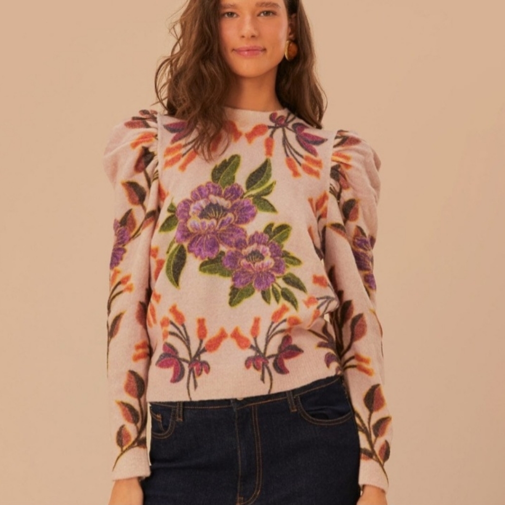 Farm Rio Winter Garden Floral Sweater Size Medium New Nwt Pullover Crewneck